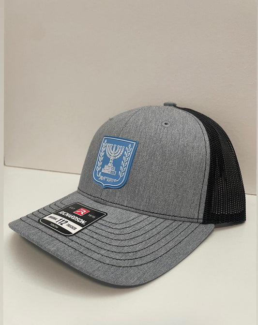 YOUTH - Israel Emblem PVC Patch Hat Richardson 112 Mid Profile - Heather Grey/Black