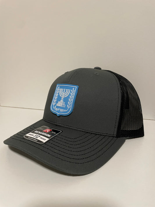 Israel Emblem PVC Rubber Patch Hat Richardson 112 Mid Profile - Charcoal/Black