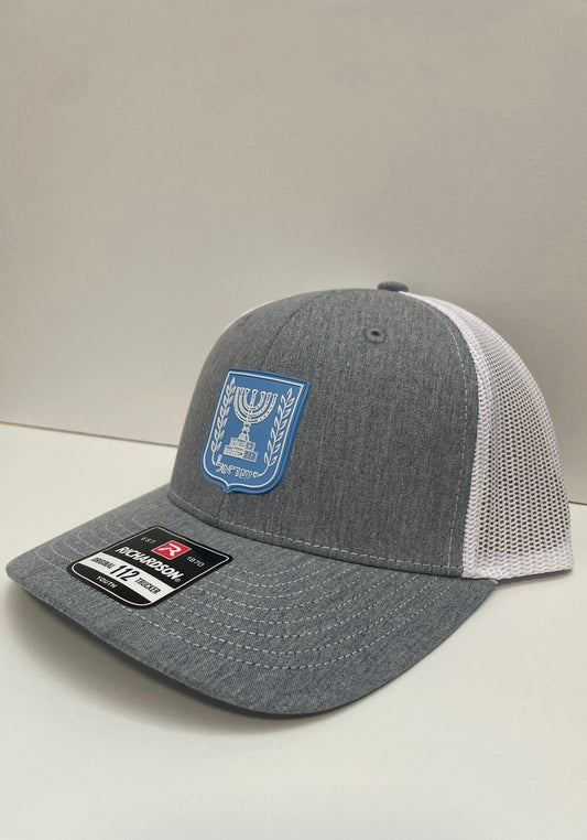 YOUTH - Israel Emblem PVC Patch Hat Richardson 112 Mid Profile - Heather Grey/White